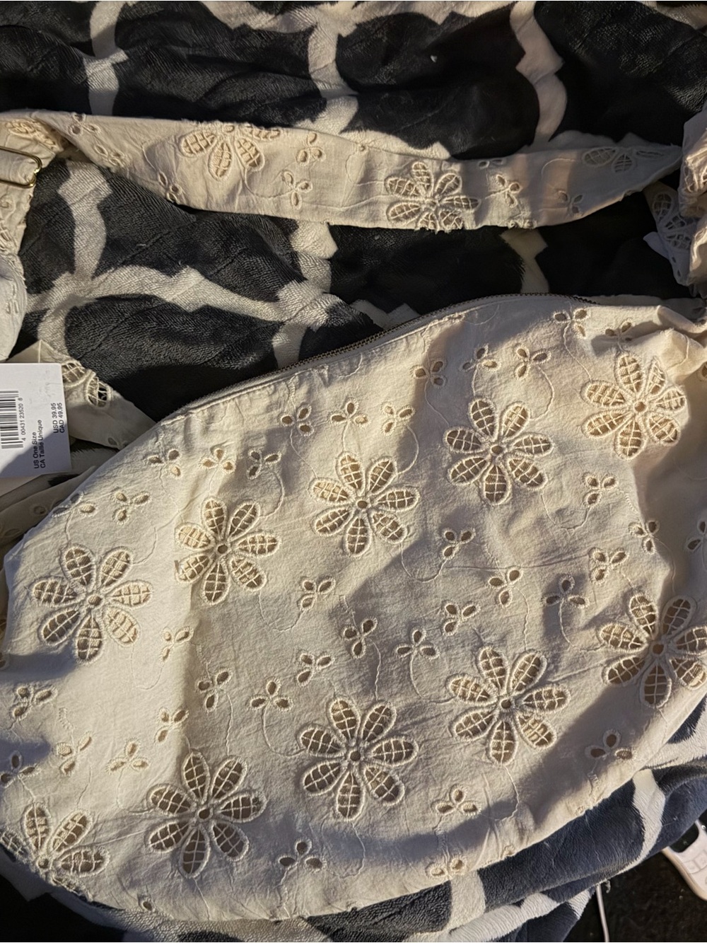 American Eagle Outfitters Cream Floral Eyelet Hobo Bag